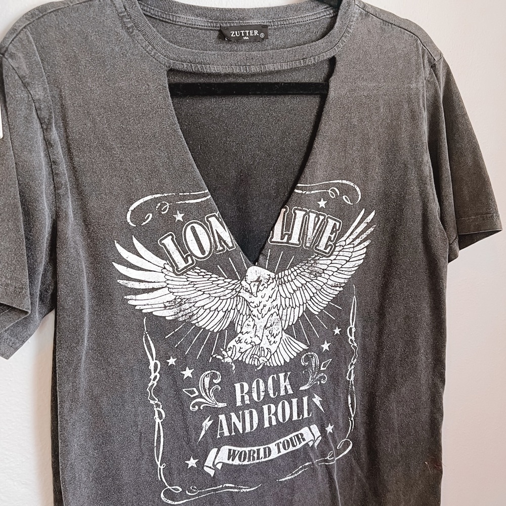Upcycled V cut graphic tee